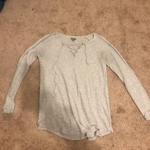 Grey long sleeve lace up top